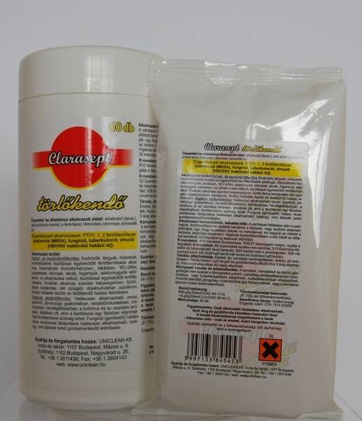 clarasept fertőtlenítő hatású törlőkendő 60 db-os dobozos kiszerelés fertőtlenítő 0