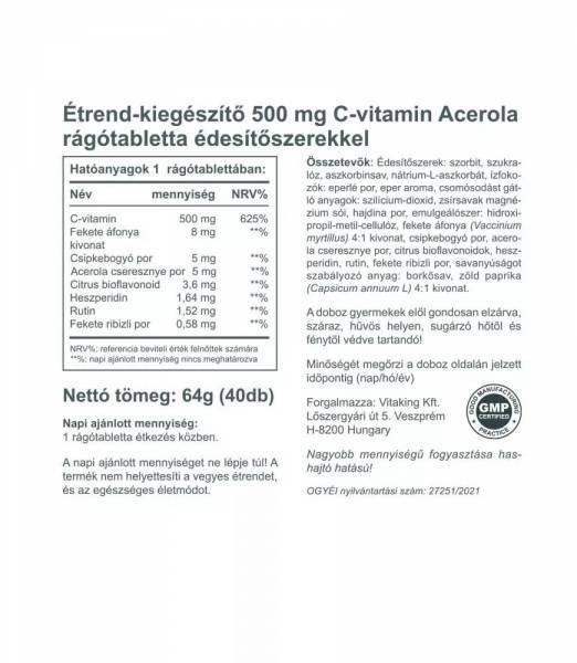 Vitaking C-500 Acerola Epres Rágótabletta 40db 2